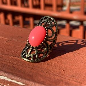 Coral stone & Copper Statement Ring!